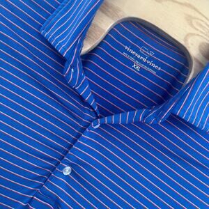 Vineyard Vines Polo Shirt 2XL Blue Striped Golf Tour Performance Short Sleeve